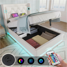 Letto Singolo Con Contenitore 90X200 Cm Con LED E USB Type C, Letto Imbottito Co