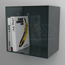Mensola Cubo cm 15 in plexiglass fumé grigio espositore da parete