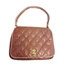 Borsa Chanel Vintage in pelle di lucertola trapuntata con manico, logo CC dorato