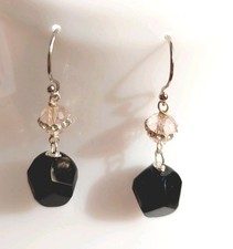 Orecchini pendenti in argento 925 con cristallo nero cristallo rosa con strass 
