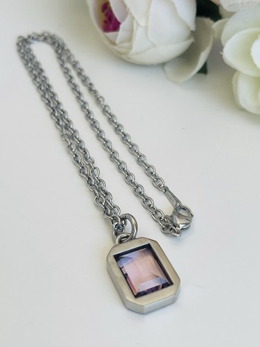 Collana acciaio pietra rosa - acciaio,