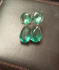 Orecchini Antichi Vintage Argento 925 Placcato Oro Smeraldi Quarzi