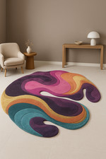 Tappeto colorato floreale forma rotonda psichedelico Missoni rajmahal trapuntato fatto a mano.