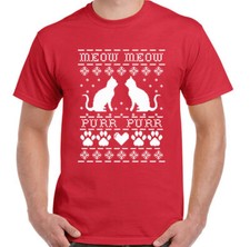 Natale Gatto T-Shirt Meow Uomo