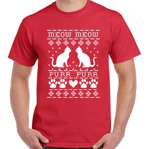 Natale gatto shirt meow - t-shirt, uomo