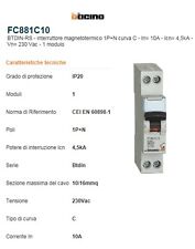 CENTRALINO BTICINO  1 DIFFERENZIALE SALVAVITA + 4 INTERRUT. MAGNETOT. 1 MOD 