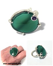 anello argento 925 Da Donna Con Pietra Onice Verde E Ametista Anelli Grandi