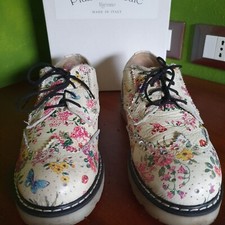 scarpe donna basse vera pelle fantasia floreale con lacci simil Dr Martens N° 36