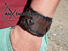 Wide Worn leather cuff Men's