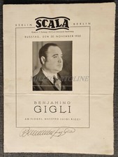 SCALA BERLIN BENJAMINO GIGLI - Pieghevole Programma Concerto 1935 Autografo