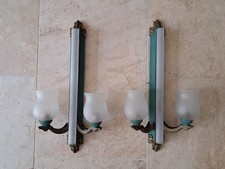 Coppia di applique, ottone e lamiera verniciata, Art Déco, XX°.