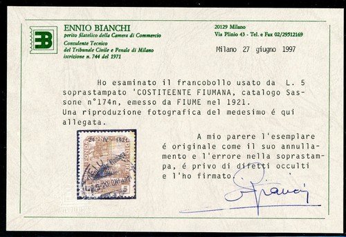 Fiume 1921 sovrastampa errore