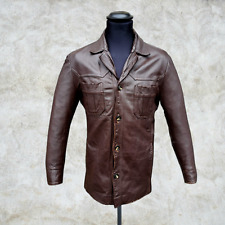 giubbotto uomo pelle marrone stile originale vintage anni 70 taglia M