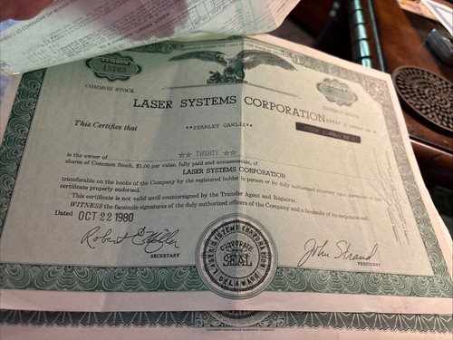 1980 laser systems - systems, corp."