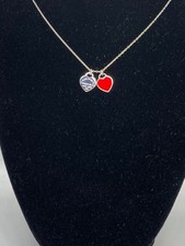 TIFFANY & Co Mini Collana con Ciondolo Doppio Cuore Rosso Smalto Ritorno in...