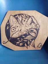 Targa Quadro Pirografia Camaleonte