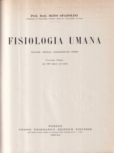 Fisiologia umana volumi - fisiologia, umana.