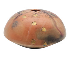 Vaso ceramica vintage LMNO Arts Southwest Raku Studio arancione dorato tramonto anni '90