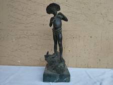 ANTICA SCULTURA IN BRONZO PATINA SCURA GIOVANNI VARLESE PESCATORELLO PRIMI '900