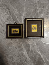 Coppia Quadretti Paesaggio Cromolitografia su Foglia Oro 23 Kt certificati