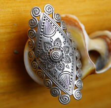 Anello argento antico fatto a mano 4,7 cm anello argento aperto 59 - 66 opaco spirale floreale