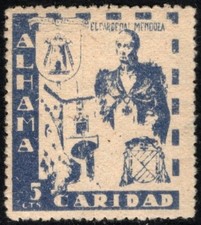 1936-1939 Spagna Guerra Civile Poster Francobollo 5 Céntimos Cardinale Mendoza Charity Alham