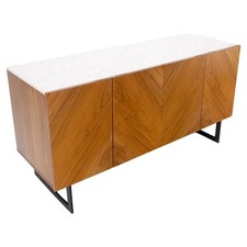 Walnut 4 Doors Credenza Marble