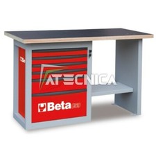 Banco da lavoro 1,5 mt e cassettiera Beta C59C Rosso in acciaio piano in legno