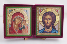 Dittico Icona Ortodossa KAZAN MADRE di DIO e CRISTO il SALVATORE, Decorazione Casa