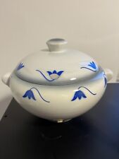 Zuppiera Centrotavola in Ceramica Bianca e Blu di Galvani Pordenone Anni 50