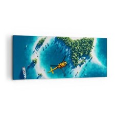 Quadro su Tela 120x50cm Elicottero Oceano isola paradiso Stampe Immagini Murale