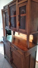Antica credenza mobile con alzata vetrina originale Legno masselo di Rovere 1930