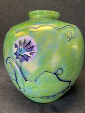 VASO IN VETRO ARTISTICO IRIDESDENTE VENETO KRALIK PALMA KONIG FILETTATO KRALIK COME DA LEGGERE