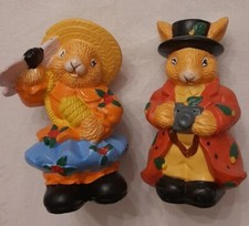 Coppia Coniglietti Pasquali Ceramica Dipinta A Mano Vintage Germania