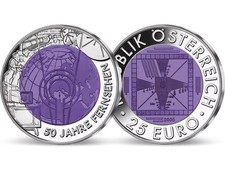AUSTRIA 25 EURO 2005 "50 anni di televisione" argento/niobio