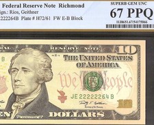 2009 $10 NUMERO DI SERIE QUASI