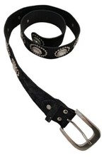 Cintura nera vintage borchie ecopelle screpolata fibbia argento ragazza donna
