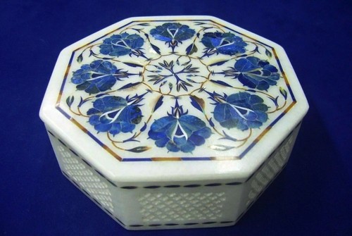 White marble trinket box lapis - white,