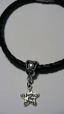 Bracciale unisex in eco pelle con ciondolo stella amore in argento rodiato NUOVO