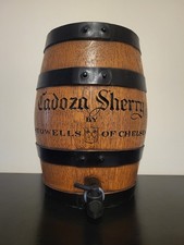1900s 5L British Wooden Barrel Keg Stowells Of Chelsea Cadoza Sherry Decorative