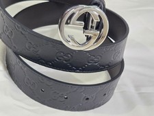 Autentica Cintura Gucci Reversibile Pelle Nero/Marrone Argento GG Taglia 30-32