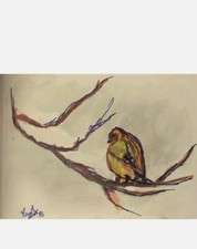 Quadro penne in feltro unico arte originale Aceo - uccellino nella neve! Albero di Natale