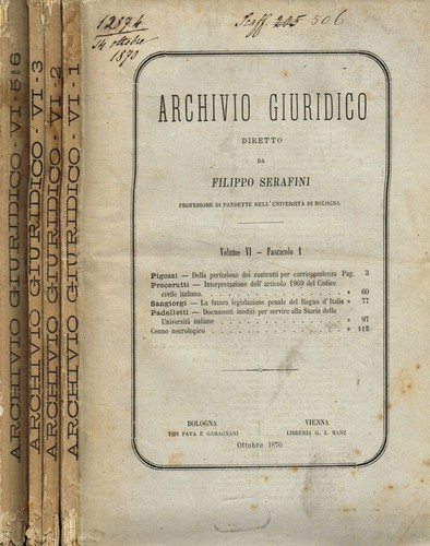 Archivio giuridico volume - archivio, vi