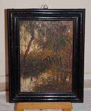 QUADRO OLIO SU TAVOLETTA PAESAGGIO CORNICE ORIGINALE PRIMI '900