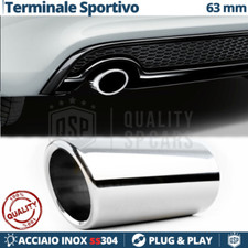 1X TERMINALE di Scarico per Auto Tuning in ACCIAIO Inox Cromato Marmitta 52-57mm