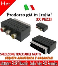 3X Adattatori SCART Maschio / Audio Video RCA Femmina Convertitore Presa TV DVD