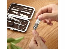 SET MANICURE PEDICURE 7 PZ ACCIAIO INOX KIT DA VIAGGIO TAGLIA UNGHIE PIEDI MANI