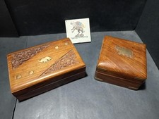 N.2 scatole legno noce portagioie vintage Caja Madera originali India