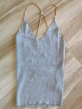 Top maglia lurex da sera grigio top maglia Glitter incrocio schiena nuda catene 