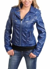 Giacca donna blu vera pelle